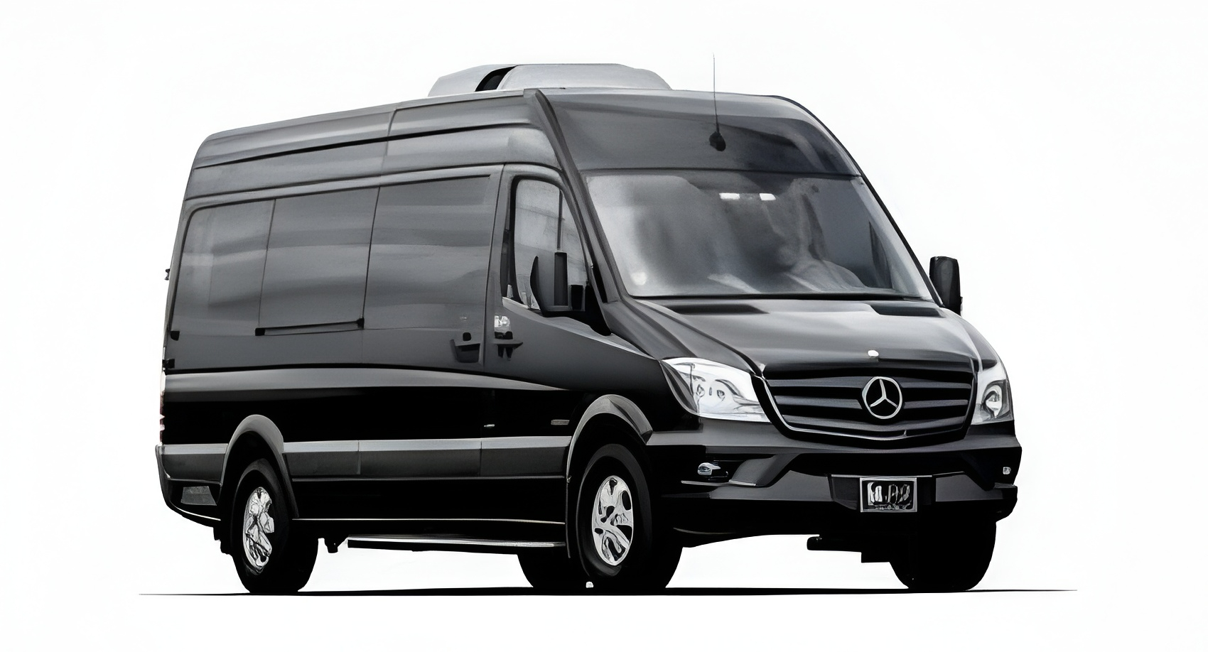 Black Mercedes-Benz Sprinter executive minibus with tinted windows