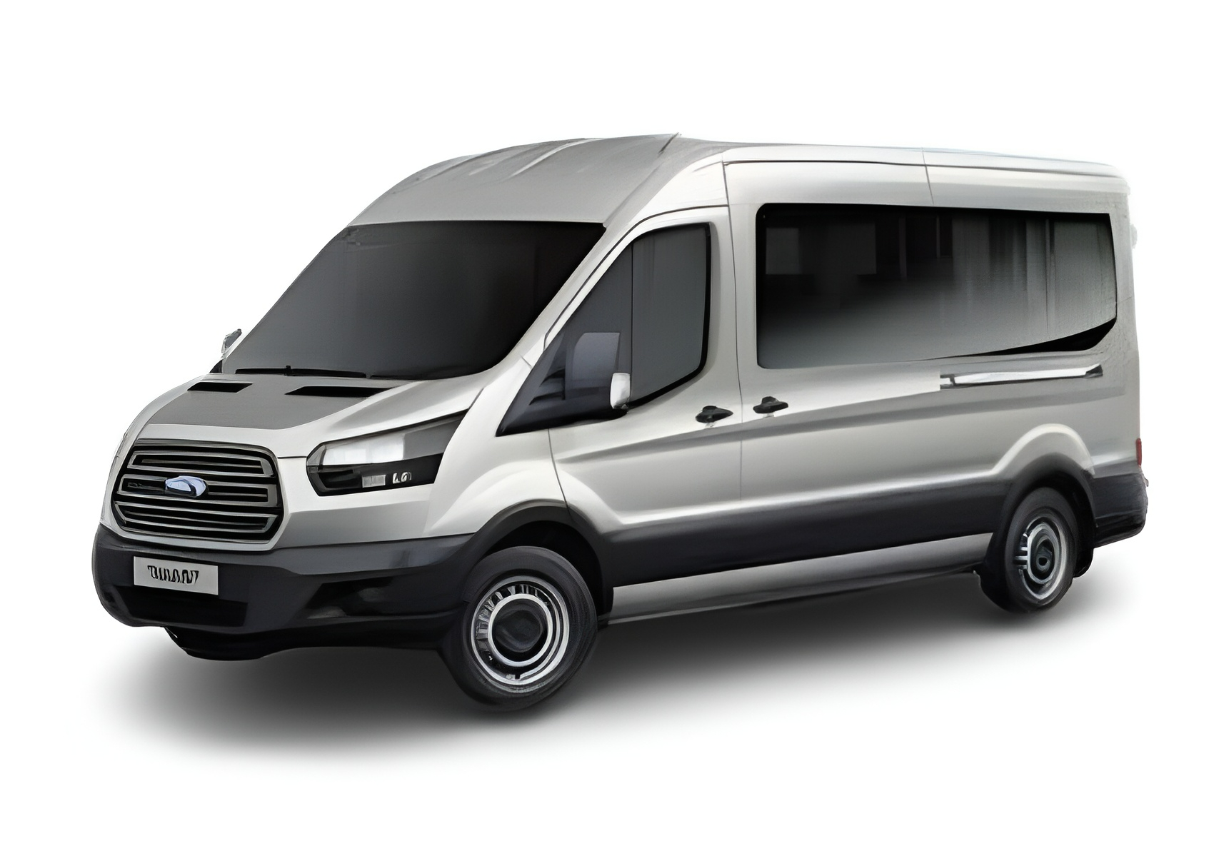 Silver Ford Transit sixteen-seat minibus used for standard Abbess Travel group transport